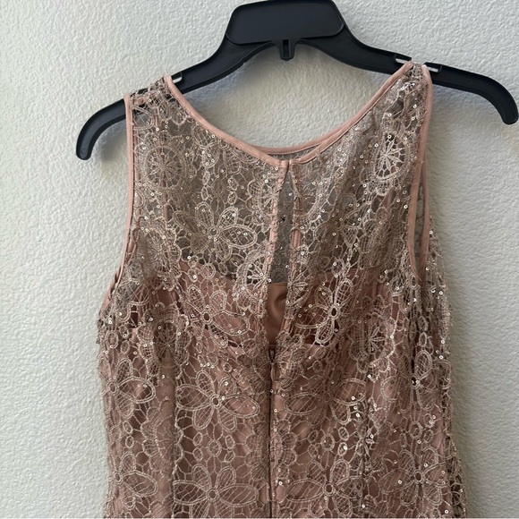 ADRIANNA PAPELL nude sparkle floral lace overlay cocktail evening dress womens 4 - Picture 9 of 10